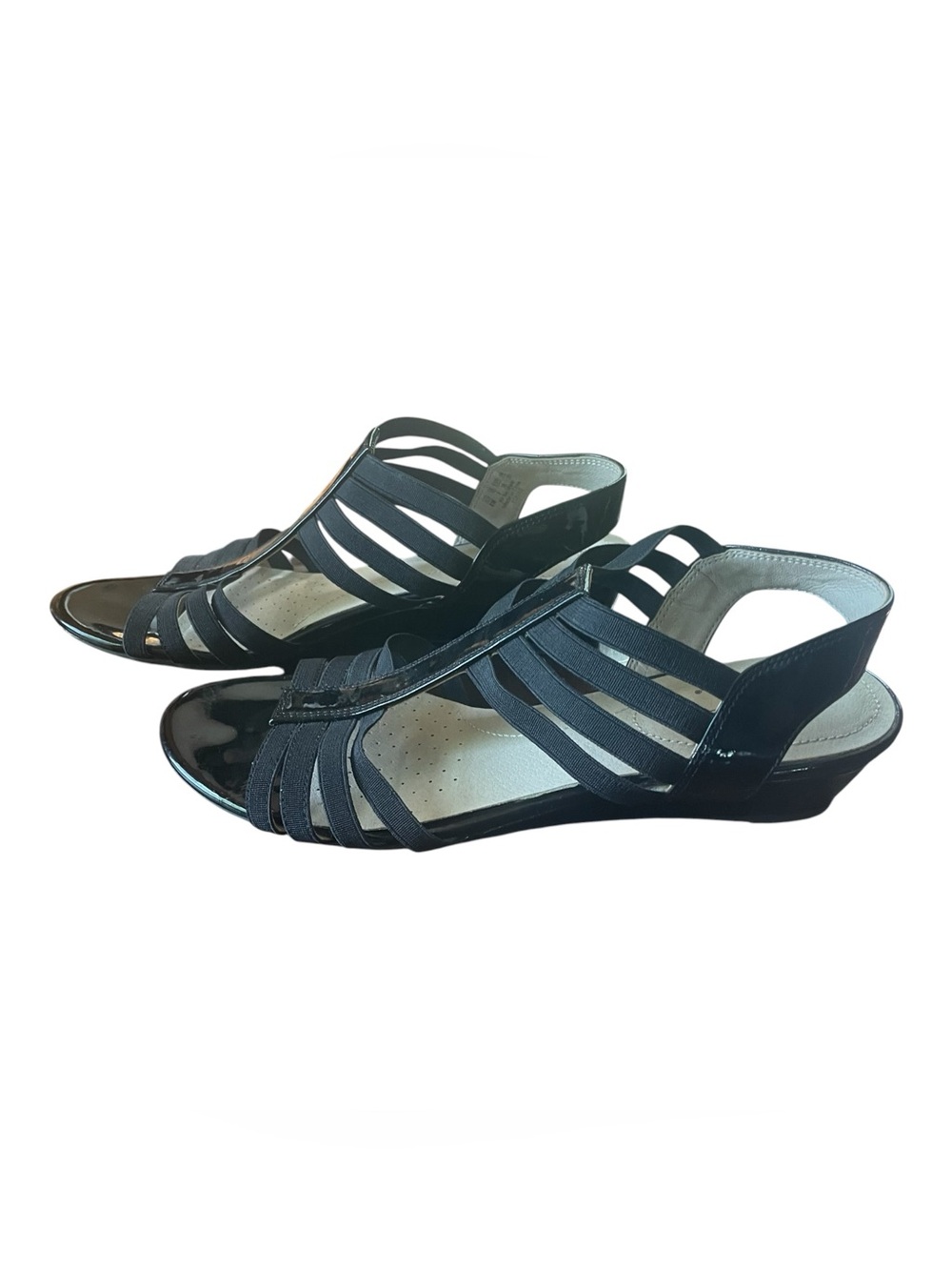 LifeStride Strappy Wedge Sandal Soft System Womens 8 Open Toe Black Slip On